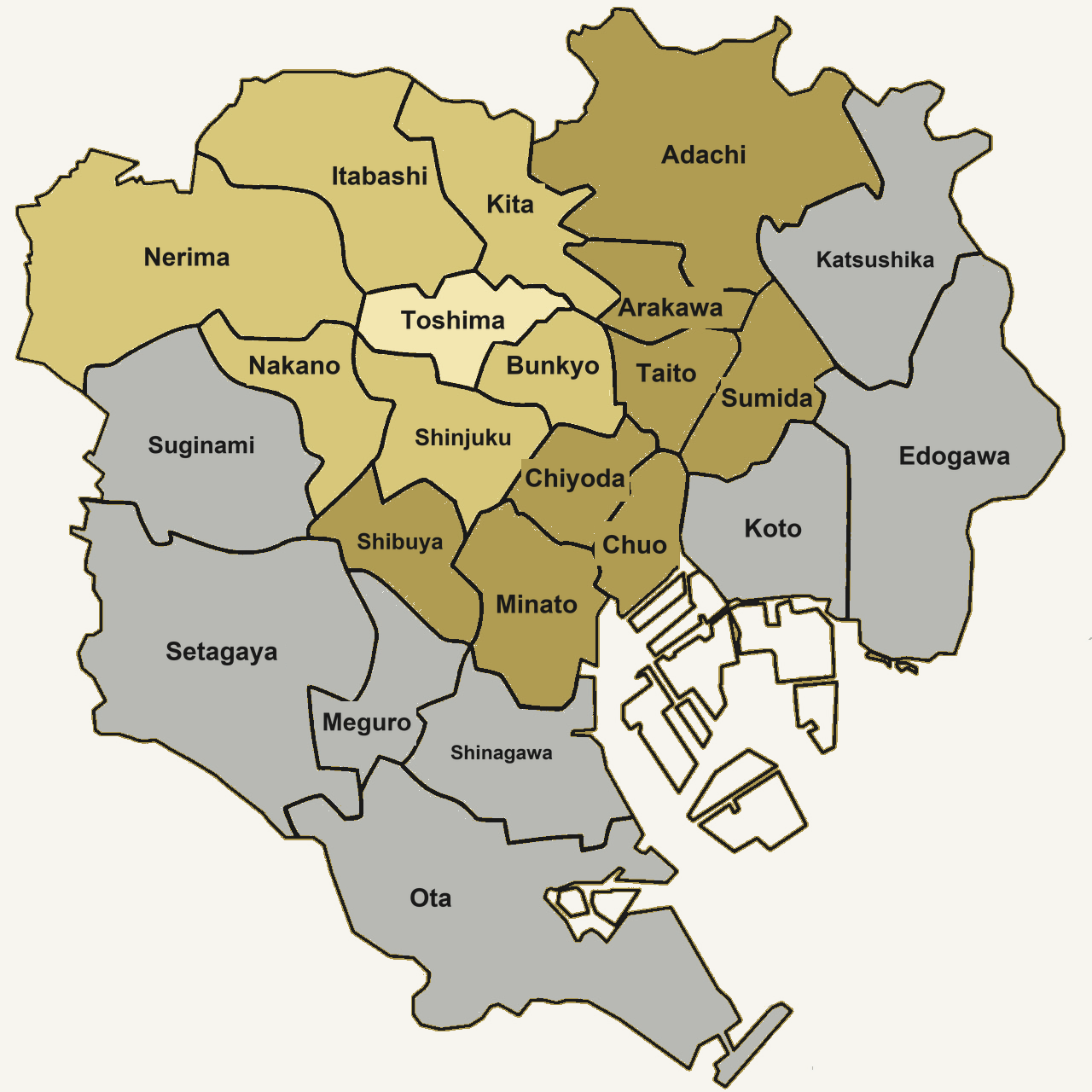 Transportation fee map for Tokyo 23 wards
